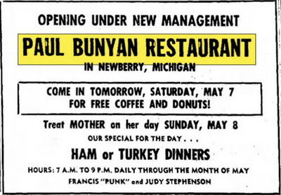 Paul Bunyan Restaurant - May 1966 Ad